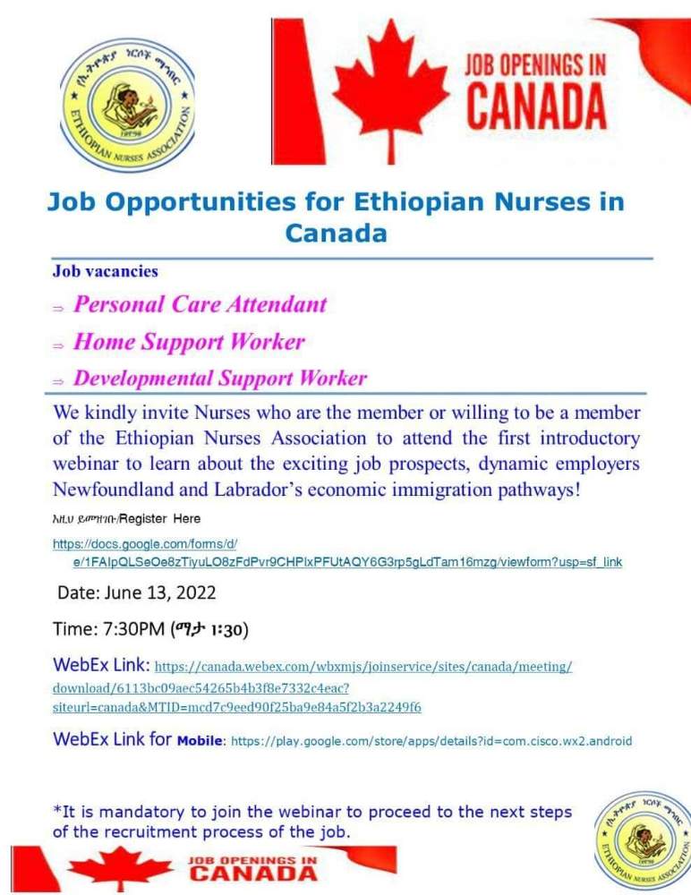 You are currently viewing Job Opportunities for Ethiopian Nurses in Canada – Ethiopian Nurses Association