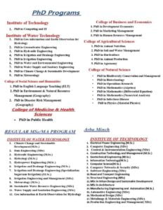 Arba Minch University for PHD program registration announcement List of programs 1