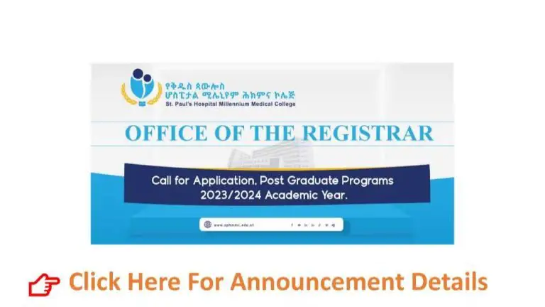 Read more about the article St. Paul’s Hospital Millenium Medical College Office Of The Registrar Call for Application, post graduate programs 2023/2024 academic year